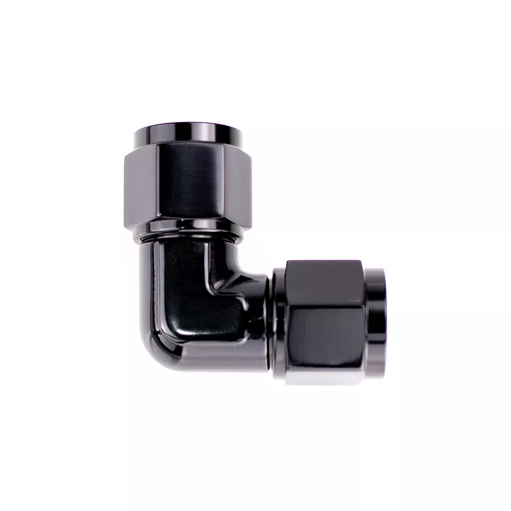 -06 AN Fitting 90 Degree Female to Female Flare Union Black