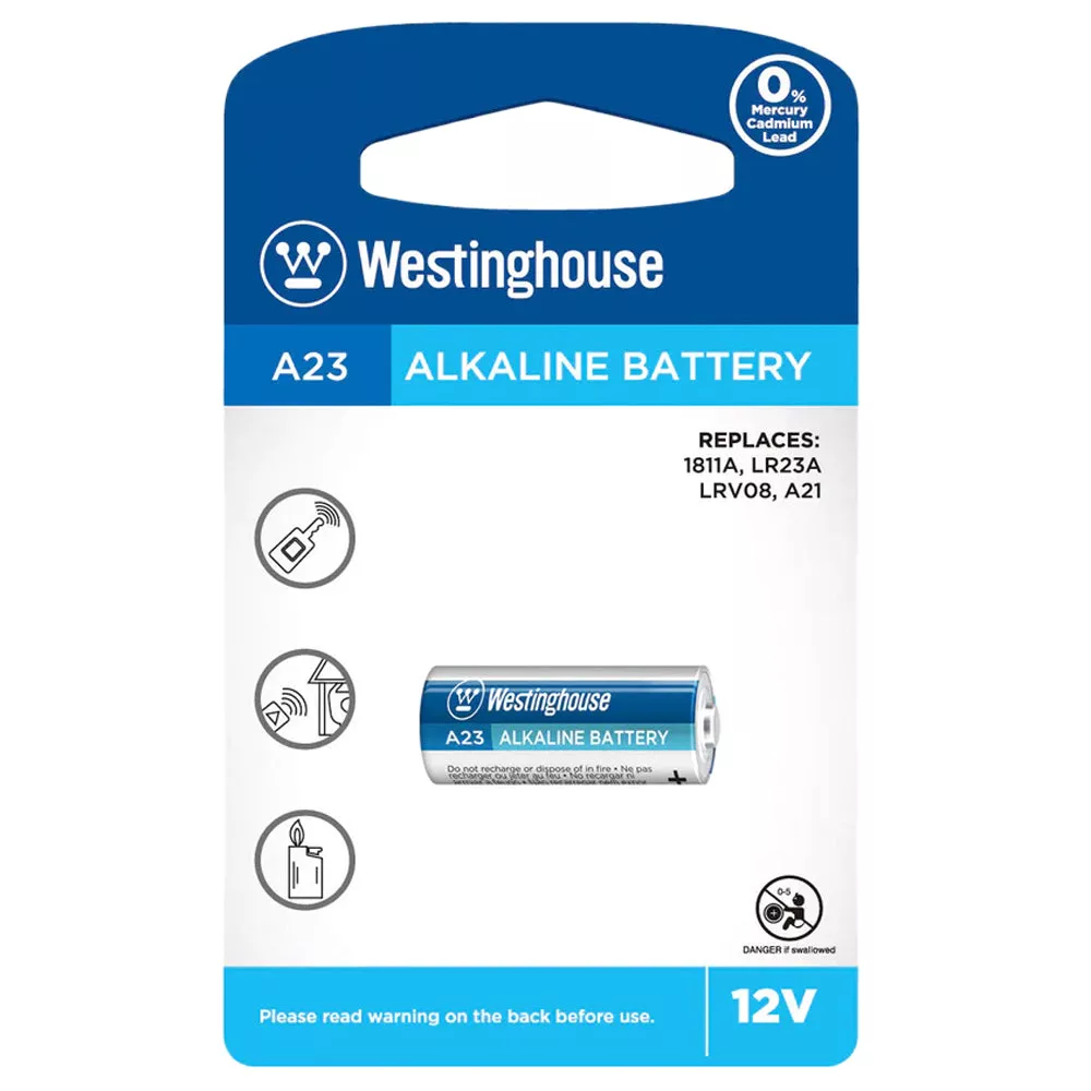Westinghouse A23 12V Alkaline Battery - Card of 1