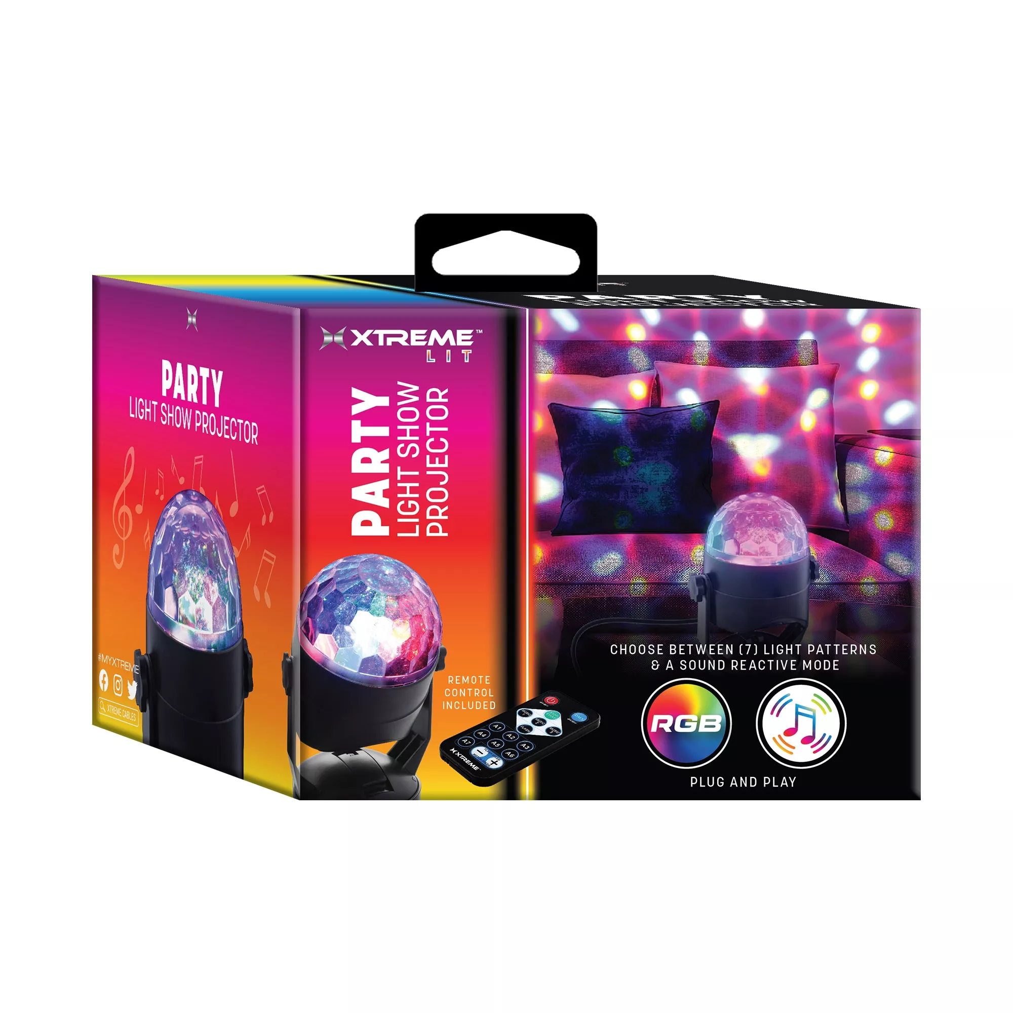 Xtreme Party Light Show Projector, Use With 5V USB Adapter/12V AC Adapter/3 AA Batteries