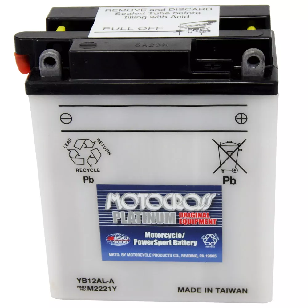 YB12AL-A High Perf Conv 12V MC Battery, Dry Charged 12 AH, M2221Y