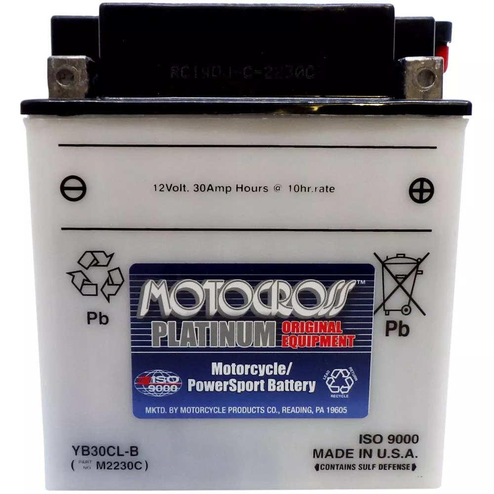 YB30CL-B High Perf Conv 12V MC Battery, Dry Charged 30 AH, M2230C